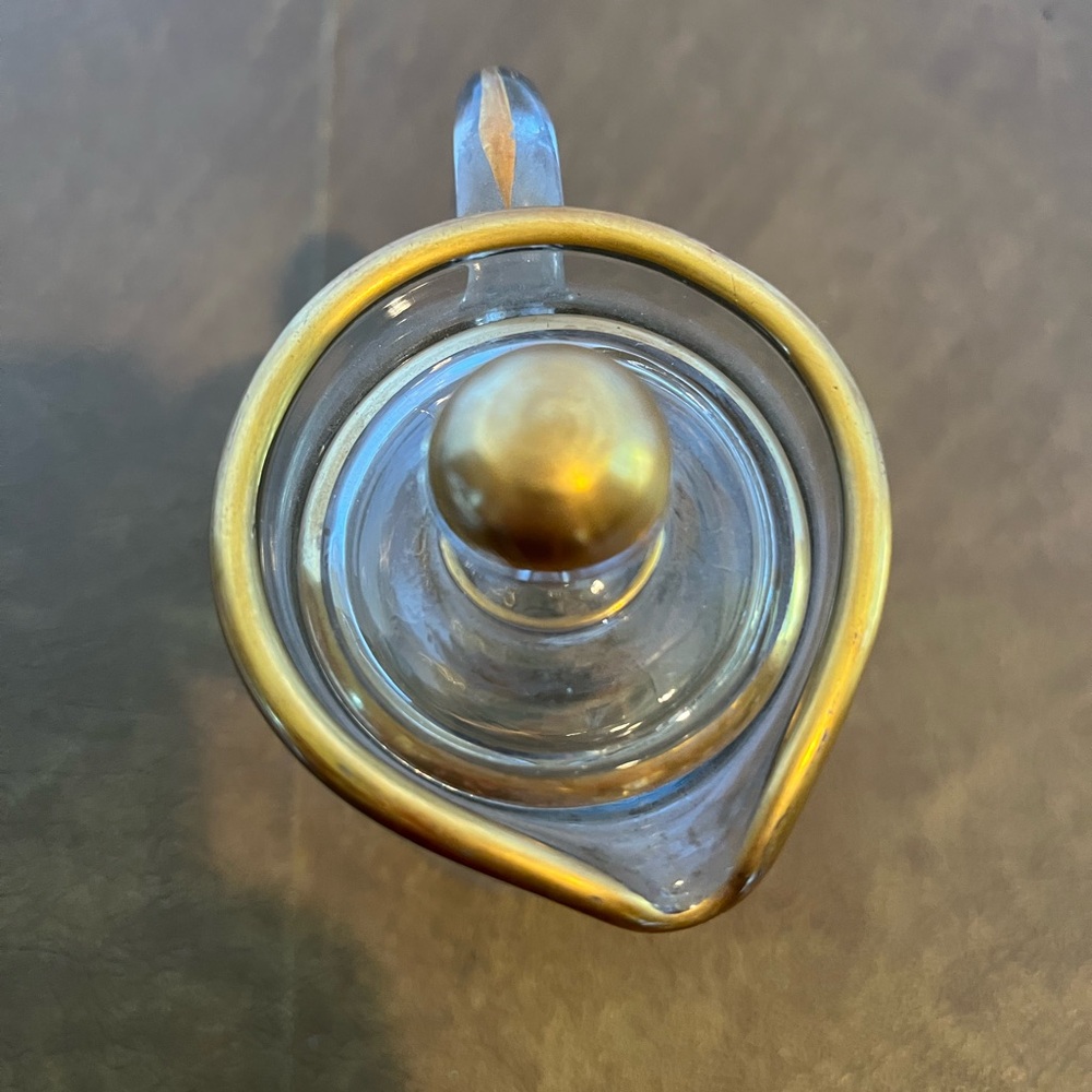 Rare Find Tiffin Glass Gilded Lidded Syrup Pitcher w Saucer, early 20th Century - Picture 5 of 11
